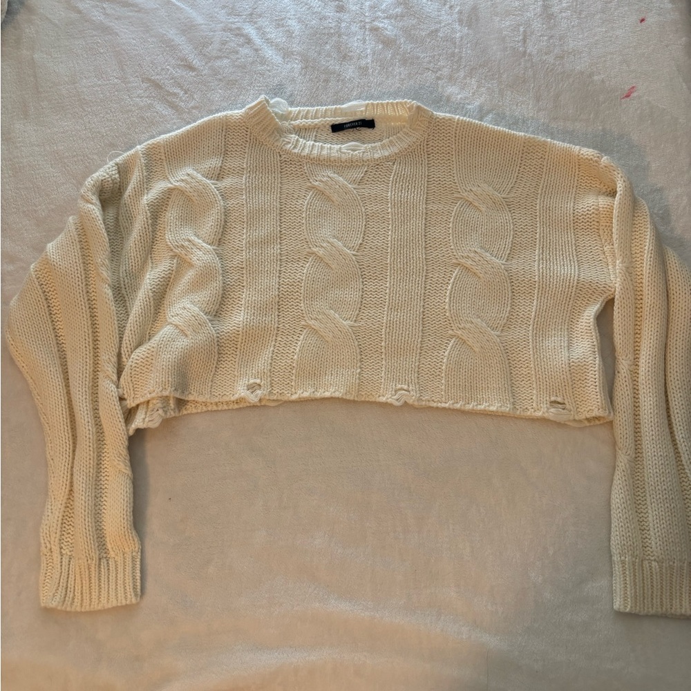 Cream Cable Knit Cropped Sweater